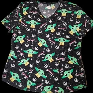 Star Wars Black and Green Grogu Scrub Top
